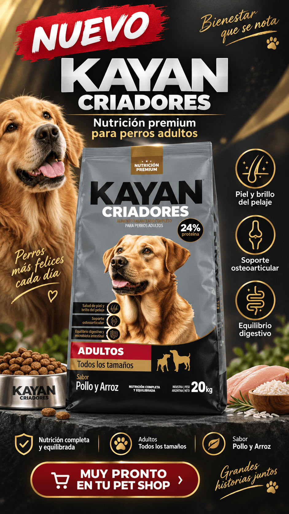 Kayan Criadores Adultos, pollo y arroz, 20 kg